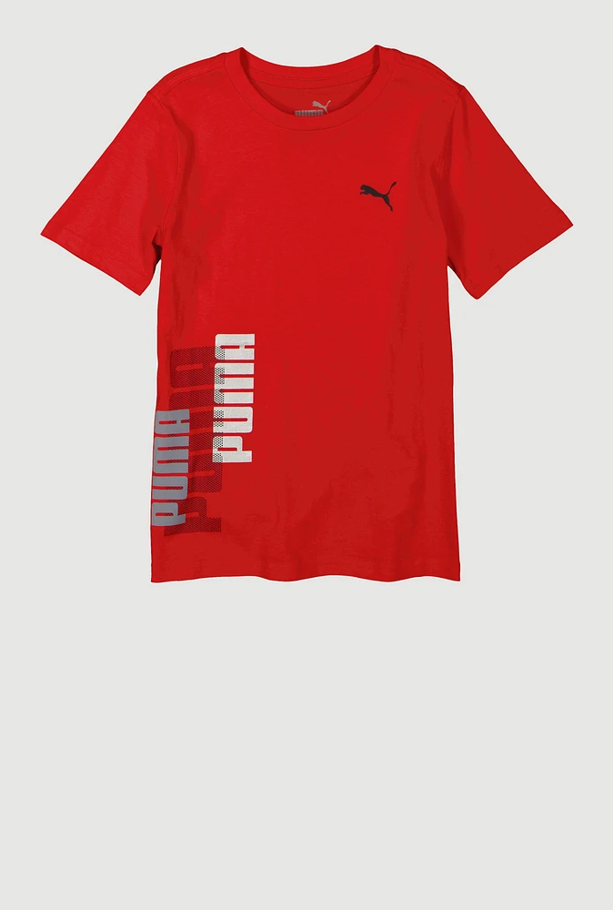 Boys Puma Crew Neck Graphic Tee, Red, Size L