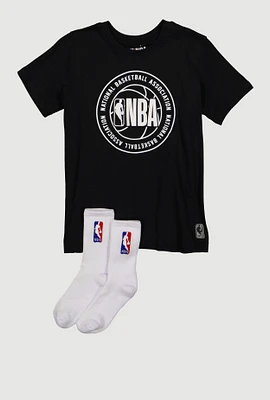 Boys NBA Graphic Tee and Socks, Black, Size 14-16