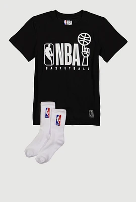 Boys NBA Graphic Tee and Socks, Black, Size 12-14