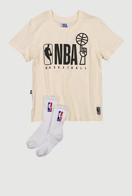 Boys NBA Basketball Graphic Tee and Socks, Beige, Size 14-16