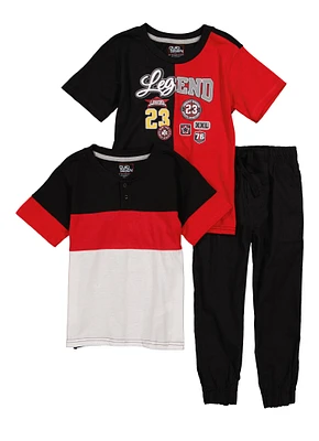 Little Boys Color Block Legend 23 Tees and Joggers, Red, Size 4