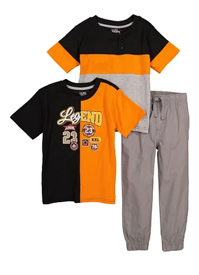 Little Boys Color Block Legend 23 Tees and Joggers, Orange, Size 4