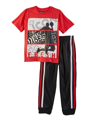 Little Boys Fresh Graphic Tee and Joggers Set, Red, Size 4