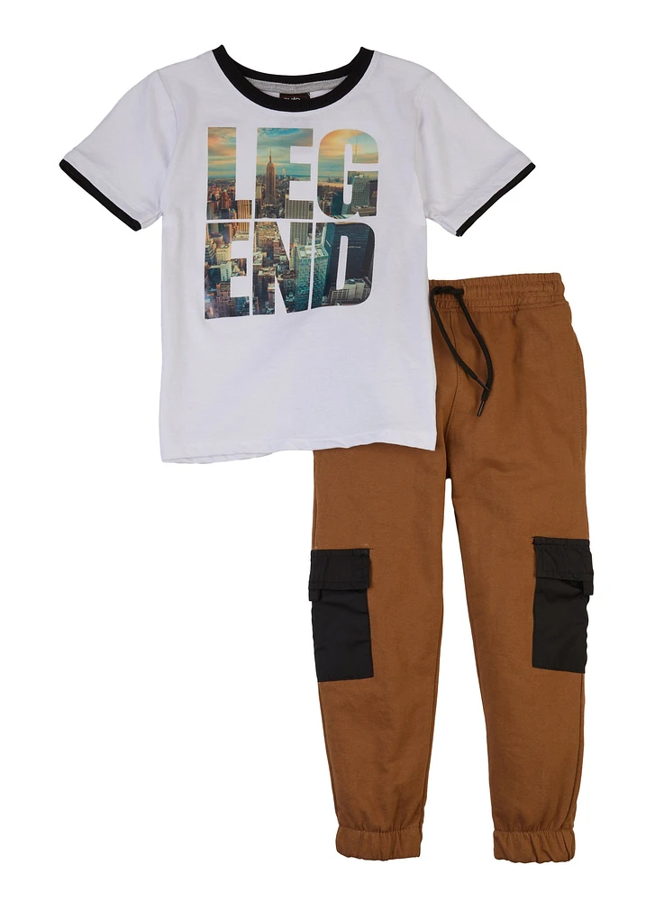 Little Boys Legend Ringer Tee and Cargo Pants, White, Size 4