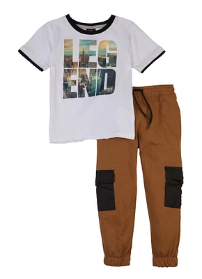 Little Boys Legend Ringer Tee and Cargo Pants, White, Size 4