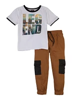 Little Boys Legend Ringer Tee and Cargo Pants, White, Size 4