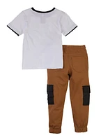 Little Boys Legend Ringer Tee and Cargo Pants, White, Size 4