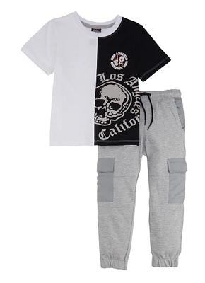 Little Boys Los Angeles Color Block Graphic Tee and Cargo Joggers, Multi, Size 4