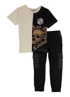 Little Boys Los Angeles Color Block Graphic Tee and Cargo Joggers, Multi, Size 4