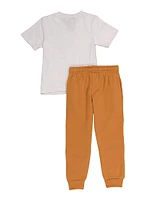 Little Boys Savage Graphic Tee and Joggers, White, Size 4