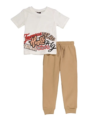 Little Boys Graphic Tee and Joggers, White, Size 4