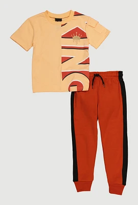Little Boys King Graphic Tee and Joggers, Multi, Size 5-6