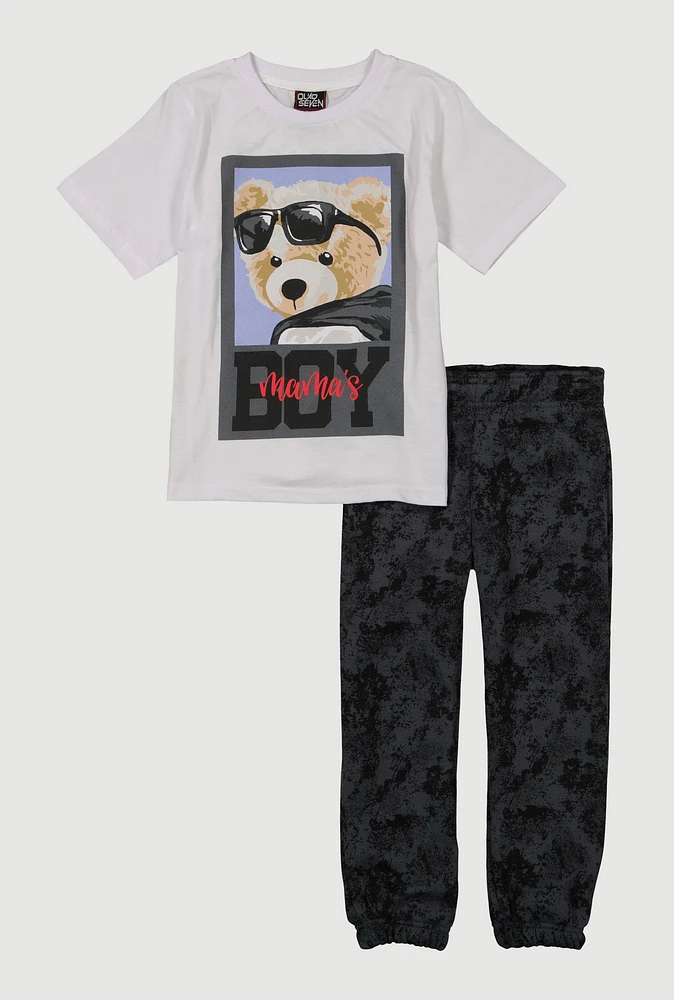 Little Boys Mamas Boy Bear Tee and Sweatpants, Multi, Size 7