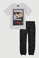 Little Boys Mamas Boy Bear Tee and Sweatpants, Multi, Size 4