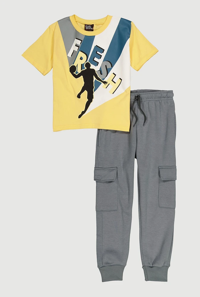 Little Boys Fresh Tee and Cargo Joggers, Multi, Size 7