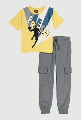 Little Boys Fresh Tee and Cargo Joggers, Multi, Size 4