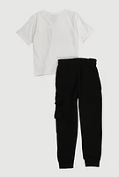 Little Boys Never Stop The Hustle Tee and Cargo Joggers, Multi, Size 7