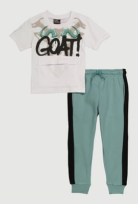 Little Boys Flap Pocket Goat Graphic Top and Joggers, Multi, Size 5-6