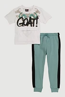 Little Boys Flap Pocket Goat Graphic Top and Joggers, Multi, Size 7