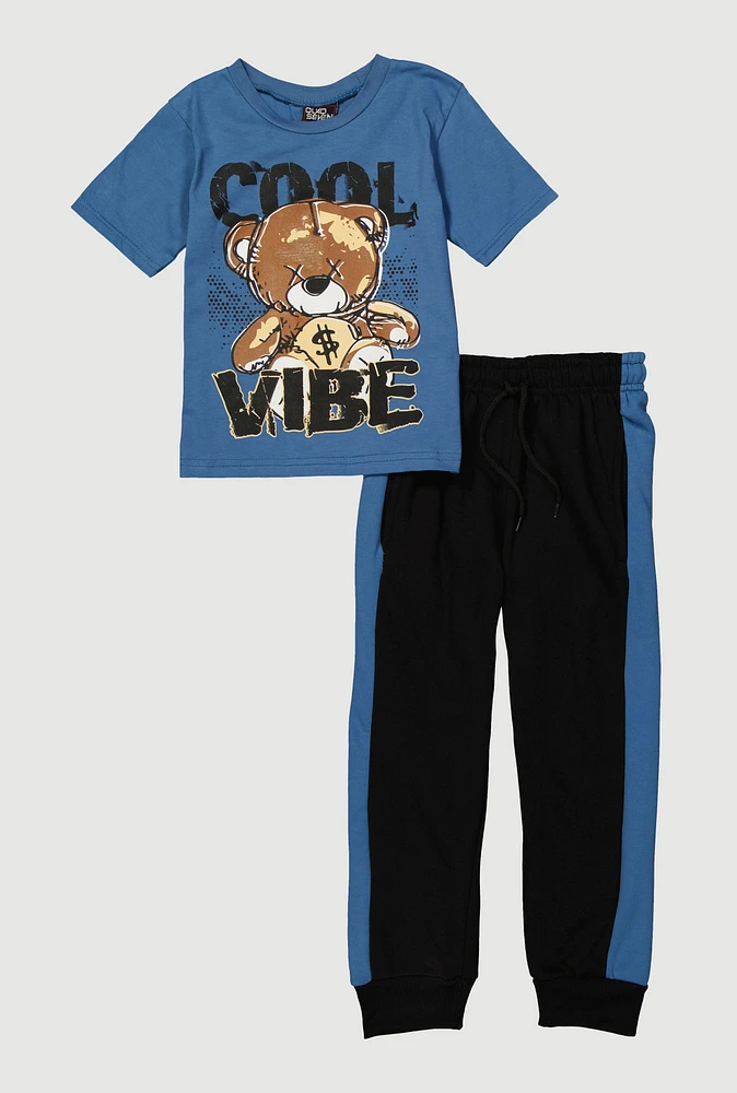 Little Boys Cool Vibe Graphic Tee and Joggers, Blue, Size 7