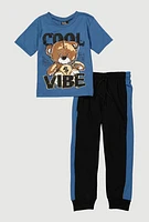 Little Boys Cool Vibe Graphic Tee and Joggers, Blue, Size 4