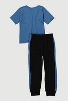 Little Boys Cool Vibe Graphic Tee and Joggers, Blue, Size 4