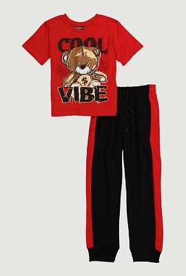 Little Boys Cool Vibe Graphic Tee and Joggers, Red, Size 7
