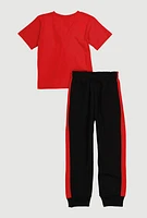 Little Boys Cool Vibe Graphic Tee and Joggers, Red, Size 7