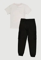 Little Boys Feed Your Hunger Bear Tee and Cargo Joggers, White,