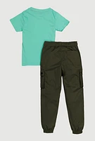 Little Boys Legend Bear Tee and Cargo Joggers, Green, Size 4