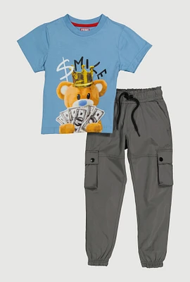 Little Boys Smile Bear Tee and Cargo Joggers, Multi, Size 7