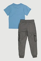 Little Boys Smile Bear Tee and Cargo Joggers, Multi, Size 7