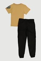 Little Boys Never Give Up Graphic Tee and Joggers, Brown, Size 5