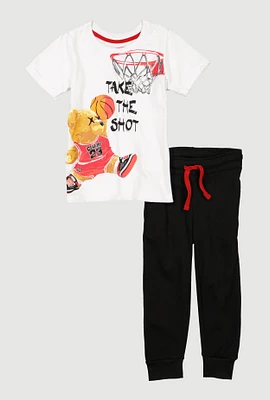 Little Boys Take The Shot Bear Tee and Joggers, Multi,