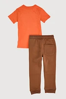 Little Boys Hustle Graphic Tee and Joggers, Orange, Size 5