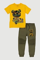 Little Boys Camo Bear Tee and Moto Joggers, Yellow, Size 7