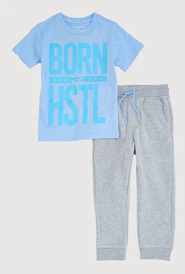 Little Boys Born 2 Hstl Graphic Tee and Joggers, Blue, Size 7