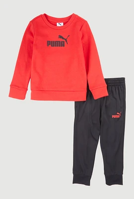 Little Boys Puma Graphic Print Sweatshirt and Joggers, Red, Size 7