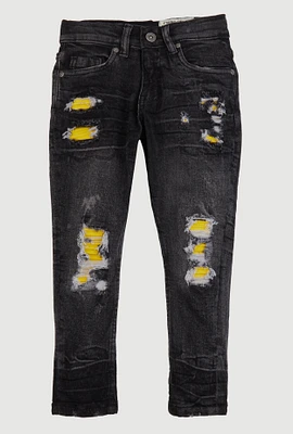 Little Boys Whiskered Patch and Repair Moto Jeans, Grey, Size 4