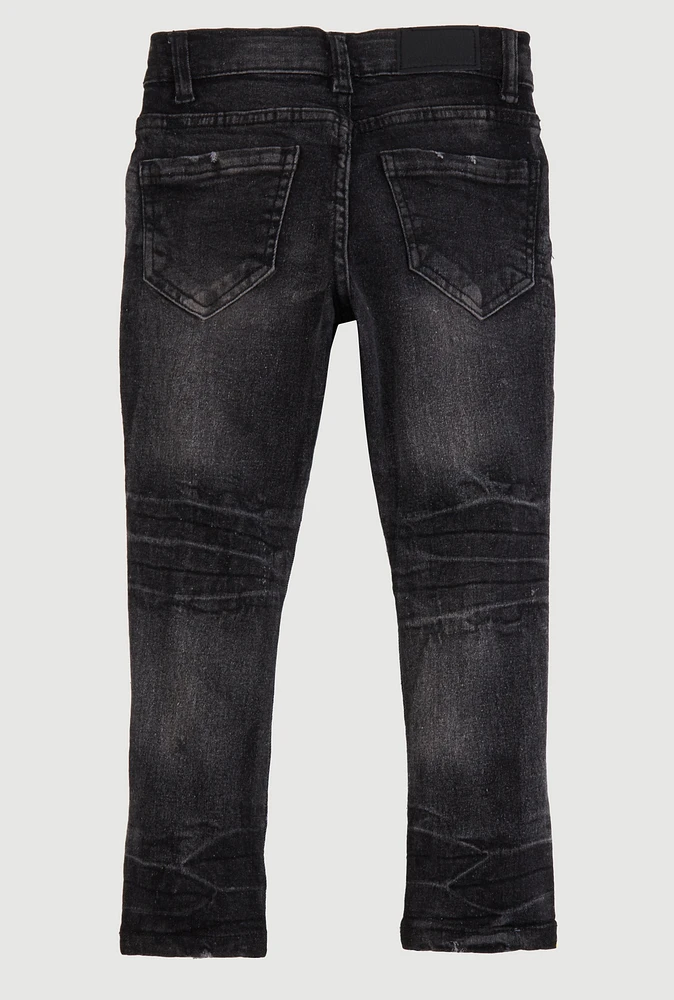 Little Boys Whiskered Patch and Repair Moto Jeans, Grey, Size 5