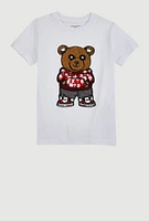 Little Boys Chenille Bear Graphic Top, White,