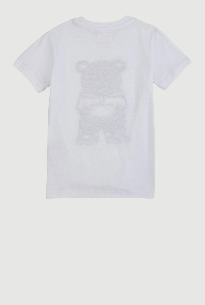Little Boys Chenille Bear Graphic Top, White,