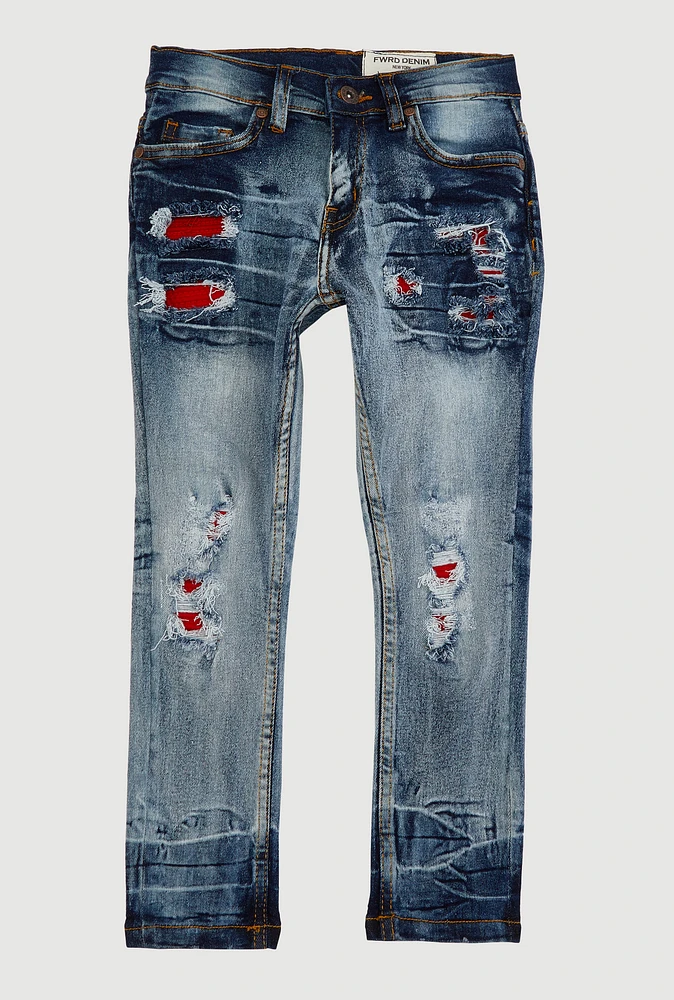 Little Boys Patch and Repair Distressed Slim Jeans, Blue, Size 5