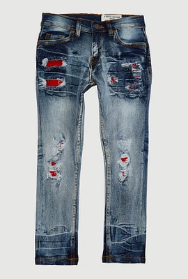 Little Boys Patch and Repair Distressed Slim Jeans, Blue, Size 5