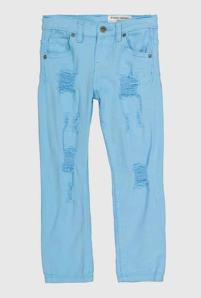 Little Boys Patch and Repair Distressed Jeans, Blue, Size 5