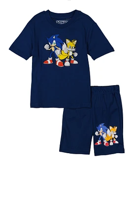 Little Boys Sonic The Hedgehog Gotta Go Fast Tee and Shorts, Blue,