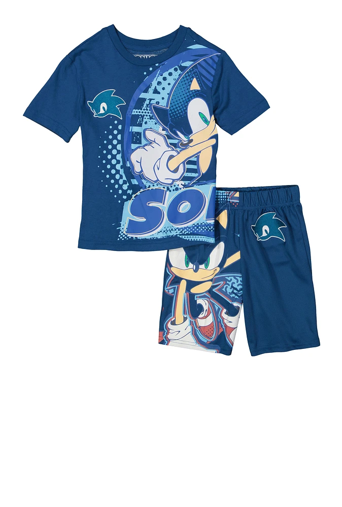 Little Boys Sonic The Hedgehog Tee and Shorts, Blue, Size 4-5