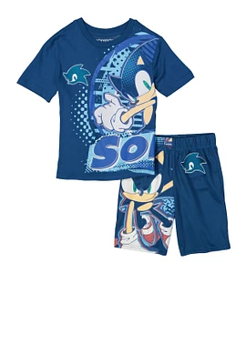 Little Boys Sonic The Hedgehog Tee and Shorts, Blue, Size 4-5