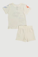 Little Boys Looney Tunes Graffiti Print Graphic T Shirt and Sweatshorts, Beige, Size 6-7