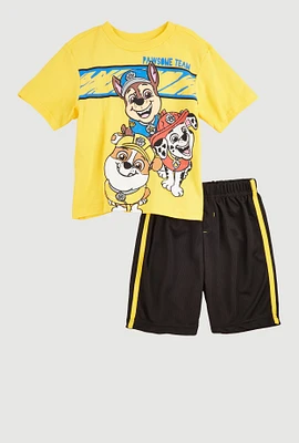 Little Boys Paw Patrol Graphic Tee and Mesh Shorts, Yellow, Size 6